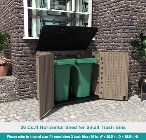 KINYING Horizontal Outdoor Storage Shed,47 Cu.ft Resin Outdoor Storage Cabinet Waterproof for Garden/Patio/Backyards