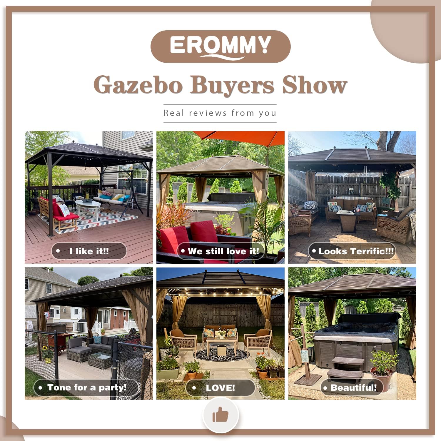 EROMMY Hardtop Gazebo Galvanized Steel Outdoor Gazebo Canopy Double Vented Roof Pergolas Aluminum Frame with Netting and Curtains for Garden,Patio,Lawns,Parties (10'x 13')