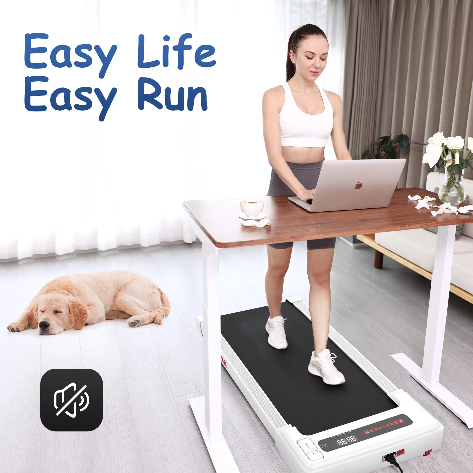 OBENSKY Walking Pad Treadmill Under Desk, White 2.25HP Portable Mini Treadmill w/ Remote Control