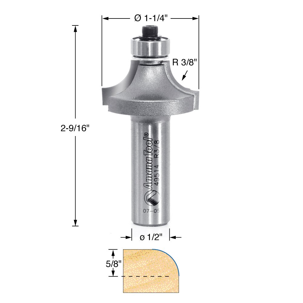 Amana Tool - 49545 Carbide Tipped 4 Flute Corner Rounding/Beading 1/2 Radius x 1-5/8 Dia x Pack of 2