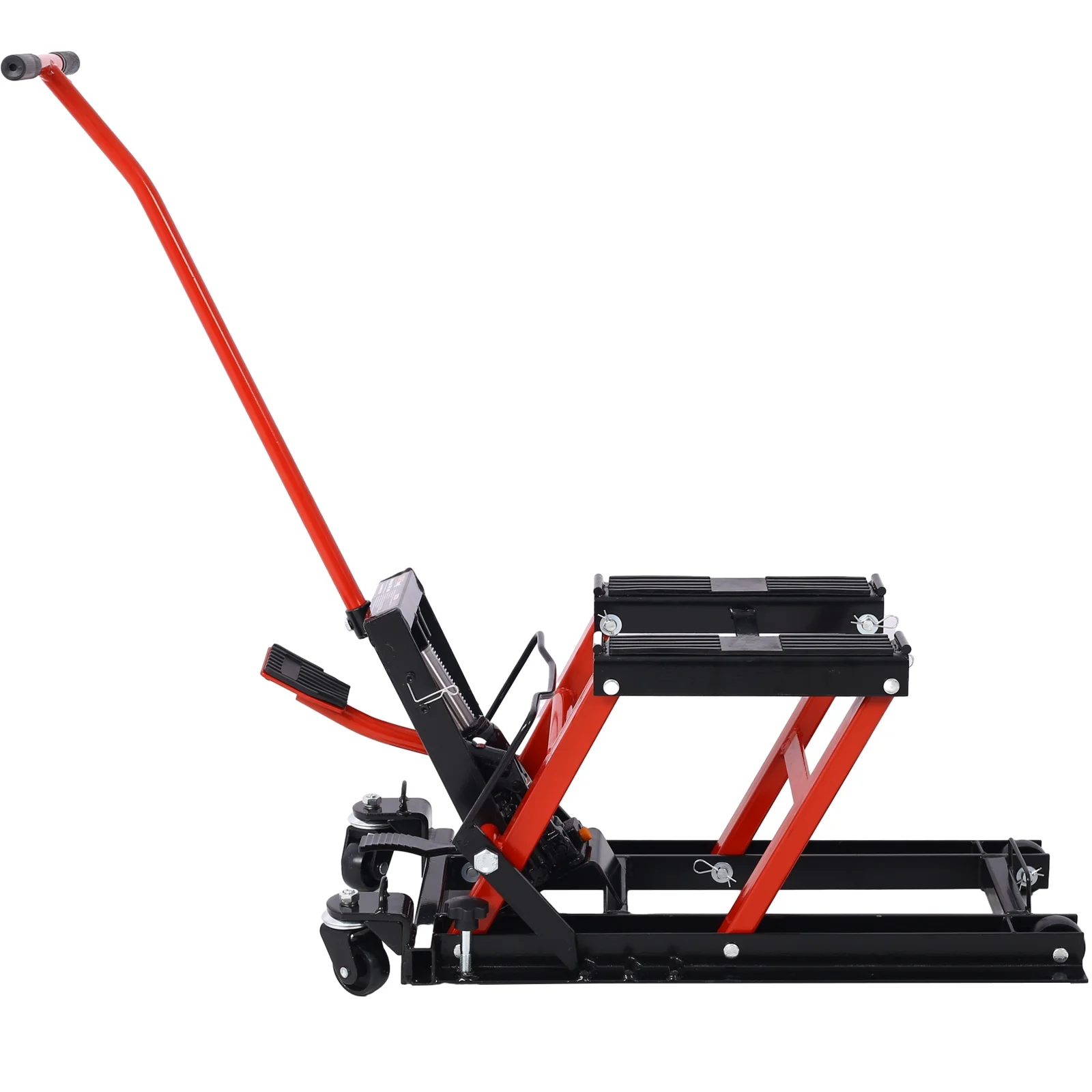Hydraulic Motorcycle Lift Jack, 1500 LBS Capacity ATV Scissor Lift Jack, Portable Motorcycle Lift Table with 4 Wheels, Hydraulic Foot-Operated Hoist Stand for Motorcycle ATV UTV with tie down - Curated Treasures Market