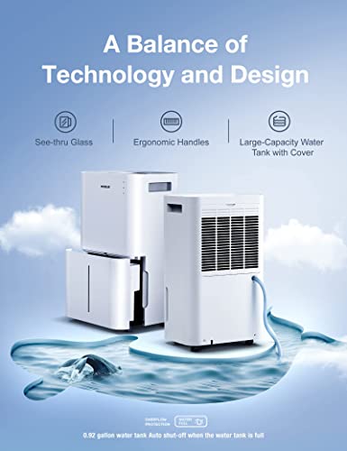 BUBLUE Dehumidifier for Basements, Home and Large Room with Auto or Manual Drainage | 36 db Industry Leading Noise Reducing | Integrated Air Filters, 3 Operation Modes, Clothes Drying