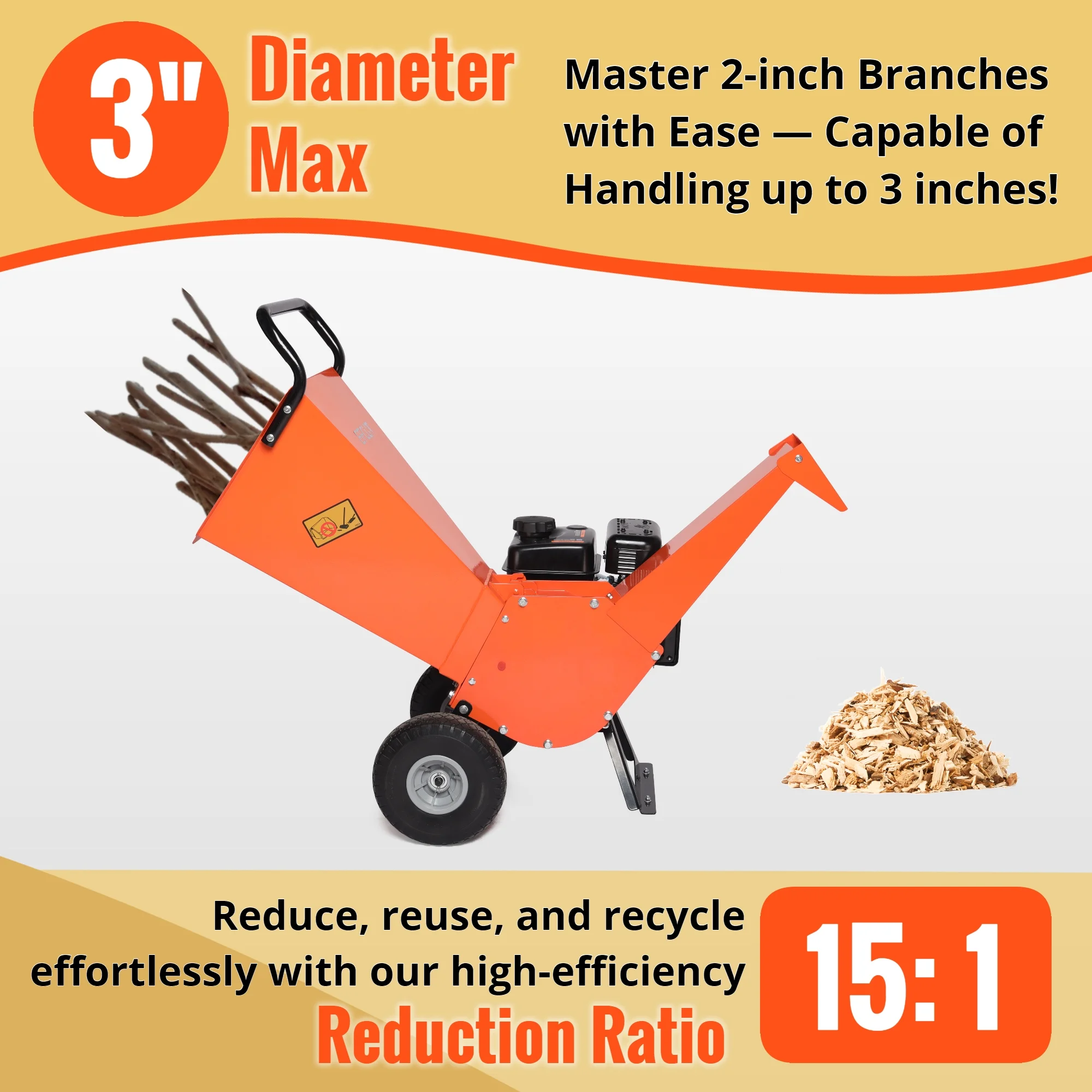 EFCUT R0 Wood Chipper Shredder Mulcher 7HP Gas Powered Heavy Duty Compact Design 3" Inch Max Capacity 104 lb