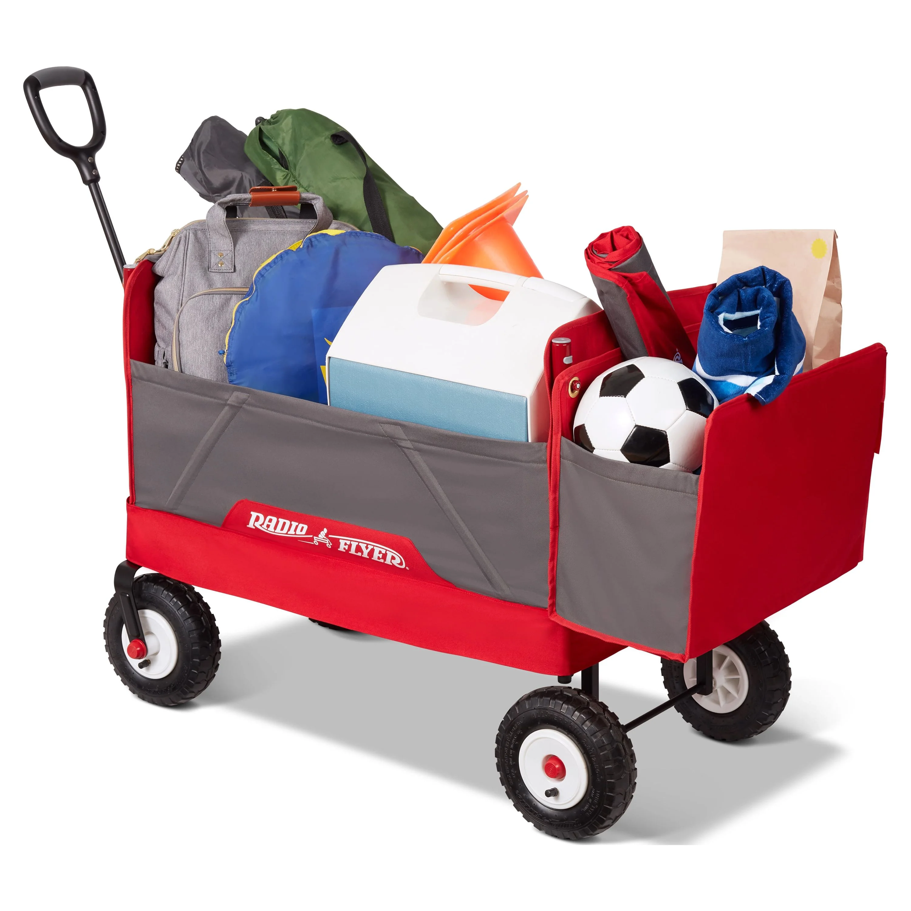 Radio Flyer, 3-in-1 All-Terrain EZ Fold Wagon with Canopy, Red and Gray, Air Tires