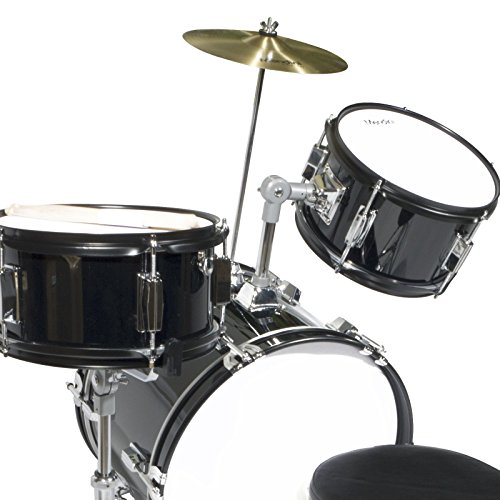 Mendini By Cecilio Kids Drum Set, 3 Piece Junior Drum Set for Beginners with Bass Tom Snare Drum, 16 inch Drum Kit with Snare, Cymbal, Drumsticks, Adjustable Seat (Metallic Red)
