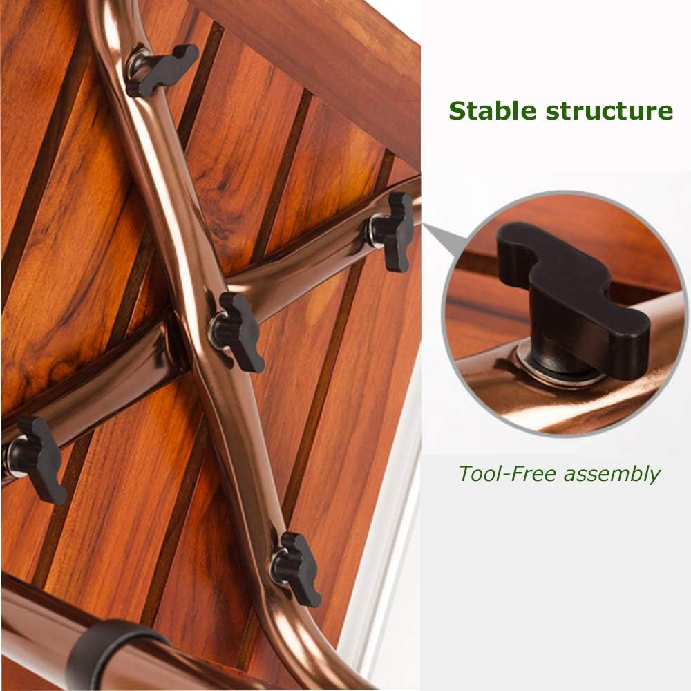 PAGLE Wood Bath Shower Stool Spa Shower Chair with Arm Teak Bath Bench Stool with Non-Slip Feet Adjustable Height Shower Seat Lightweight Bathtub Chair for Elderly Senior Handicap Disable