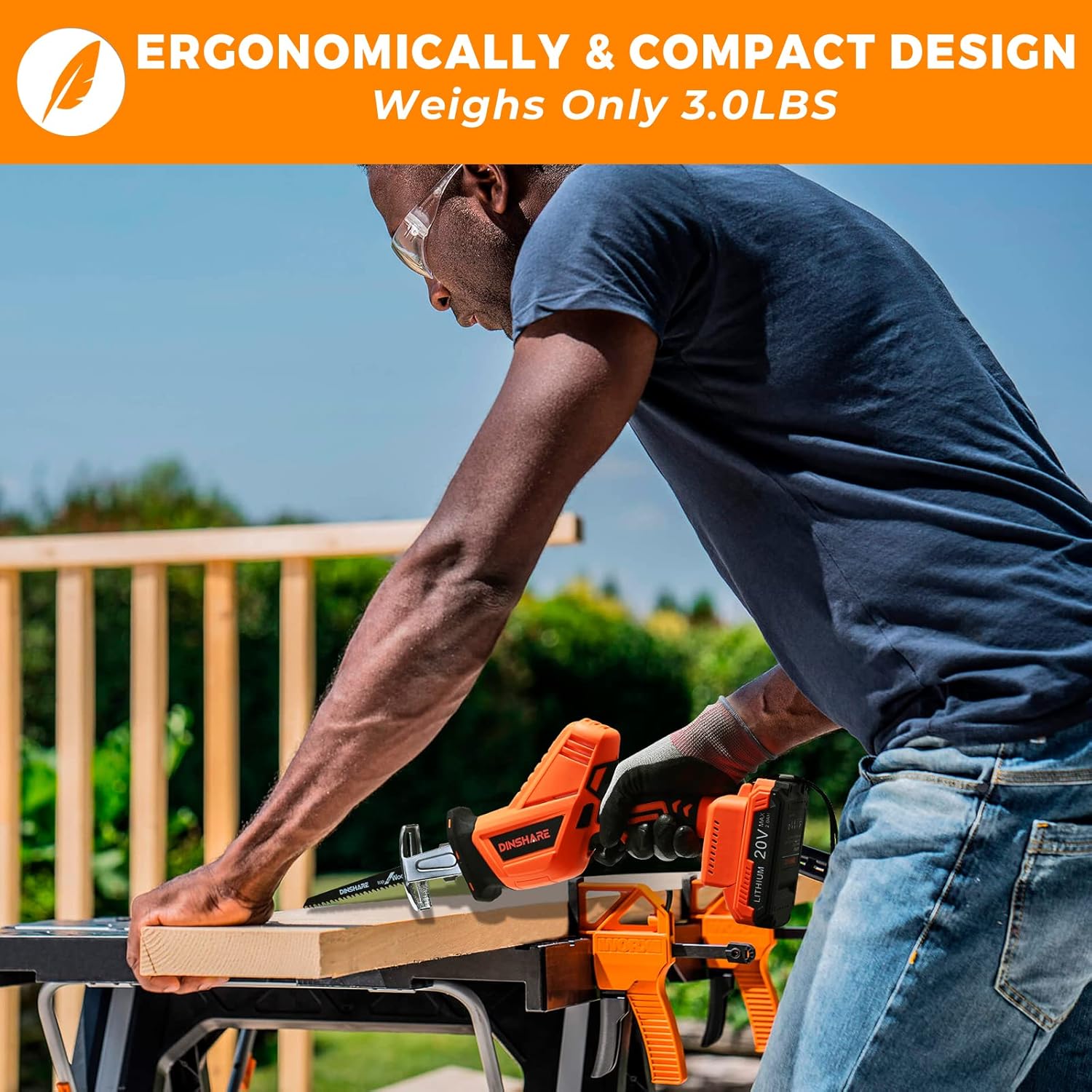 Cordless Reciprocating Saw - 20V 2.0Ah Powerful Reciprocating Saw w/High Efficient Cutting, 45 Mins Fast Charger, 6 Saw Blades, Tool-free Blade Change, Reciprocating Saw for Metal/Wood/PVC Pipe/Tree Pack of 2