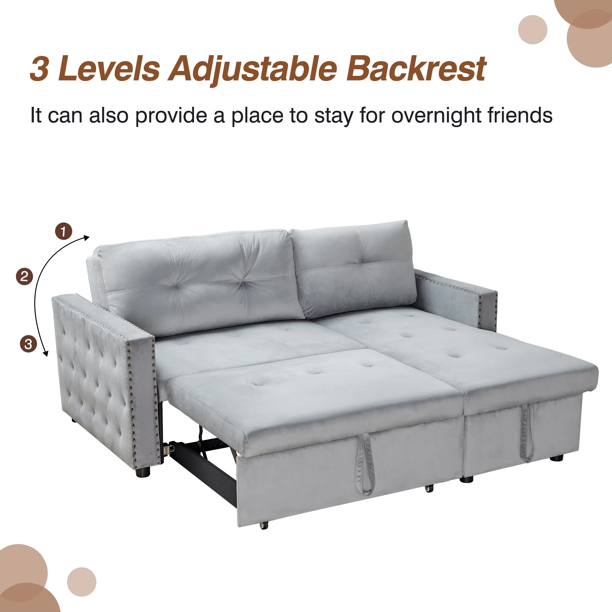 Giratree 3-in-1 Sofa Bed King Size, L Shaped Couch with Storage, Double Chaise Lounge Bed, Gray