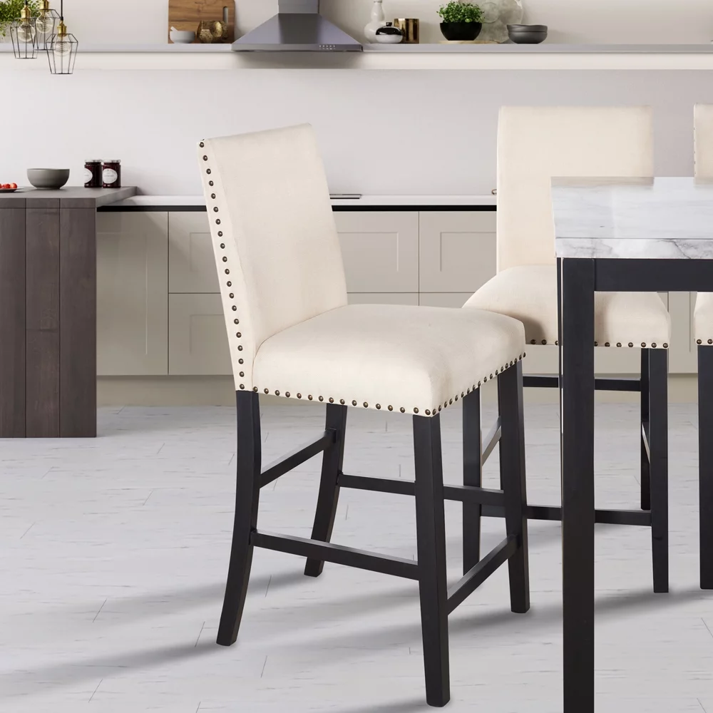 5 Pieces Counter Height Faux Marble Modern Dining Set with 4 Upholstered Chairs for Small Space,Beige