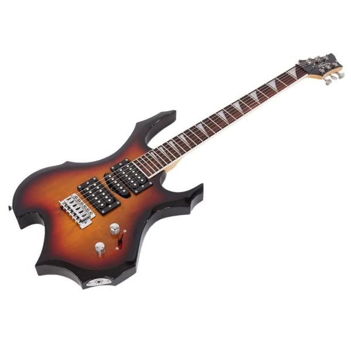 Fithood Glarry Flame Shaped Electric Guitar with 20W Electric Guitar Sound HSH Pickup Novice Guitar Audio Bag Strap Picks Shake Cable Wrench Tool Sunset Color