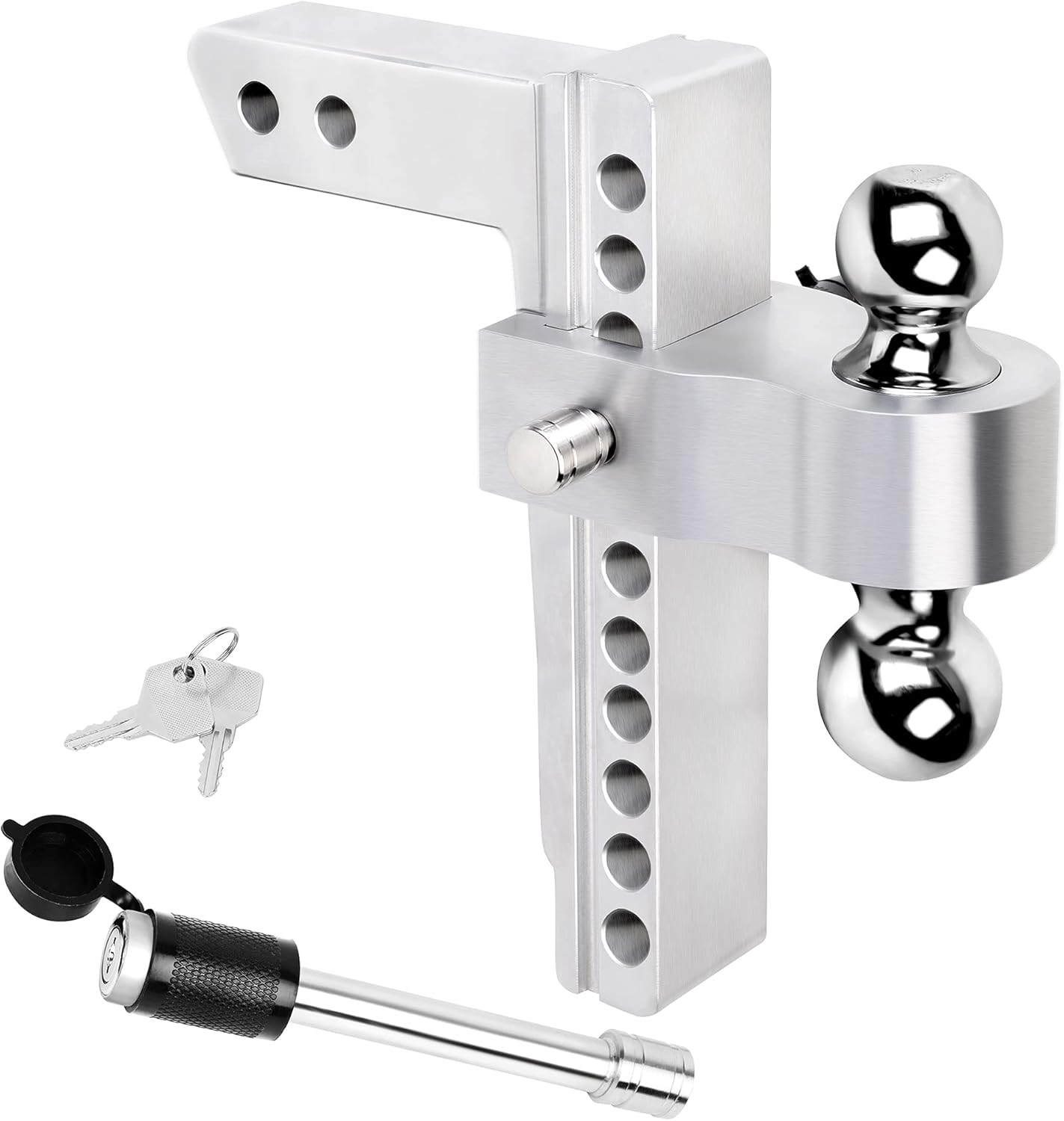 TOLEAD Adjustable Trailer Hitch Ball Mount - 2 Inch Receiver Hitch, 8 Inch Drop/Rise, 2 & 2-5/16 Inch Dual Towing Balls Whith Double Pin Key Locks,12,500 lbs GTW
