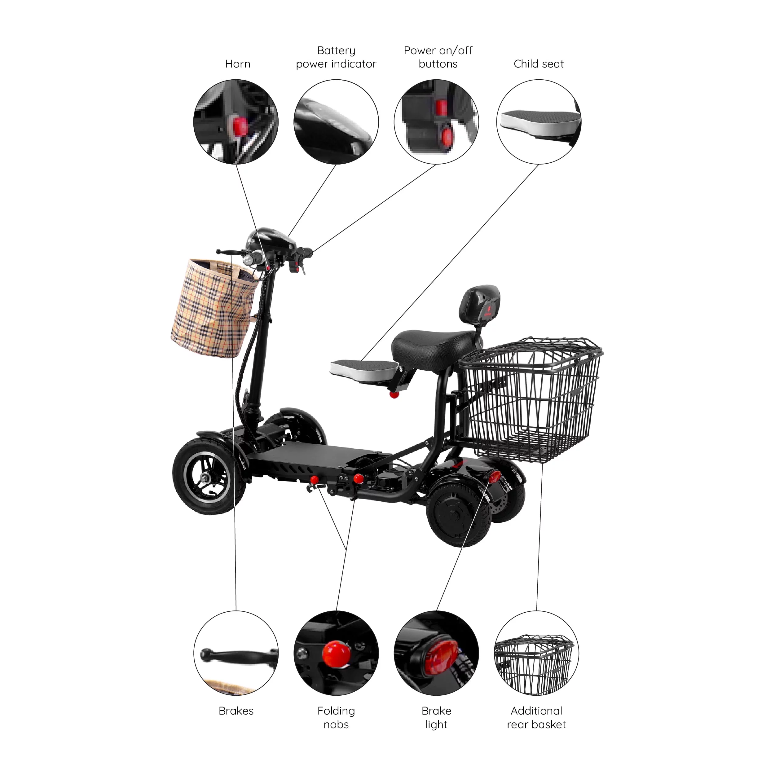 Bangeran Electric Mobility Scooter, 4 Wheel Foldable Portable, Up to 12 Miles - Blue