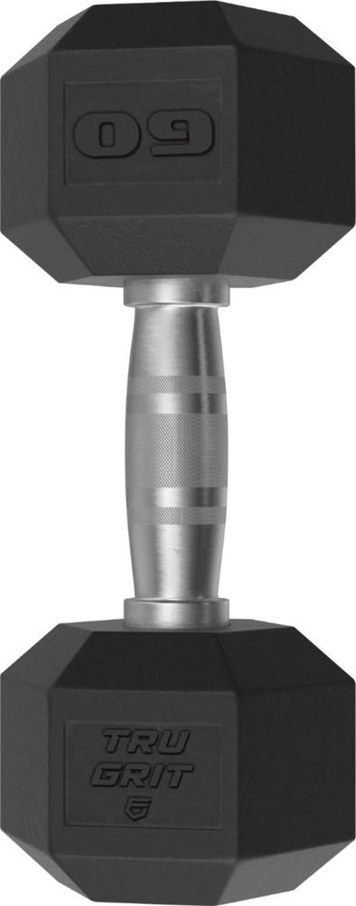 Tru Grit - 60-lb Hex Elite Dumbbell - Black/Silver