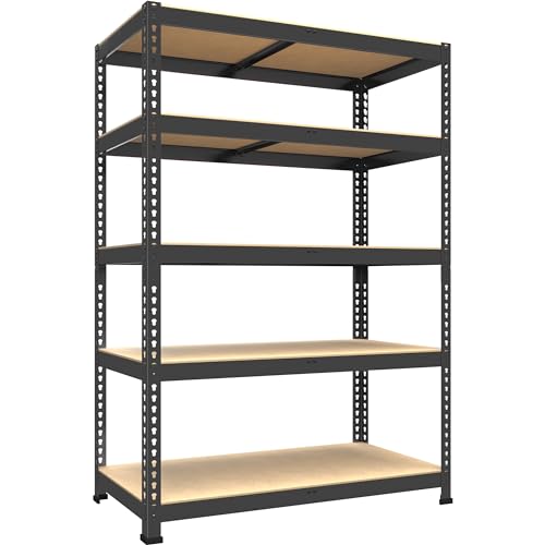 PrimeZone 2 Pack Storage Shelves 48" x 24" x 72" - 5 Tier Heavy Duty Adjustable Garage Storage Shelving, Metal Storage Utility Rack Shelf Unit for Warehouse Pantry Closet Kitchen, Black