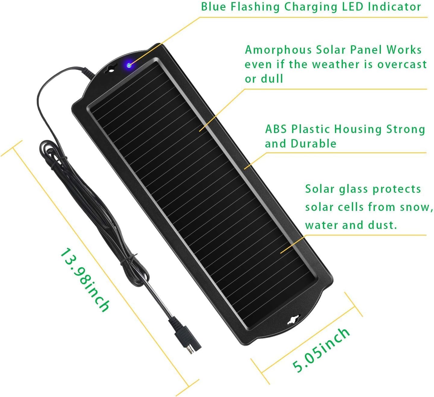 Sunway Solar Car Battery Trickle Charger & Maintainer 12Volt 8W Solar Panel Power Charger kit Portable Waterproof for Automotive RV Marine Boat Truck Motorcycle Trailer Tractor Powersports Snowmobile