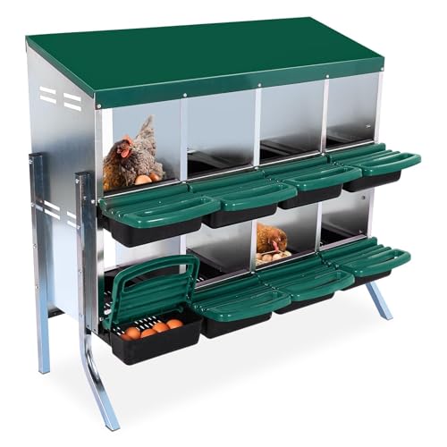 Chicken Nesting Box, 10 Hole 2 Layer Hen Nest Box with Legs, Roll Away Eggs Laying Boxes,Cleanable Pull Out Hen Roosting Boxes