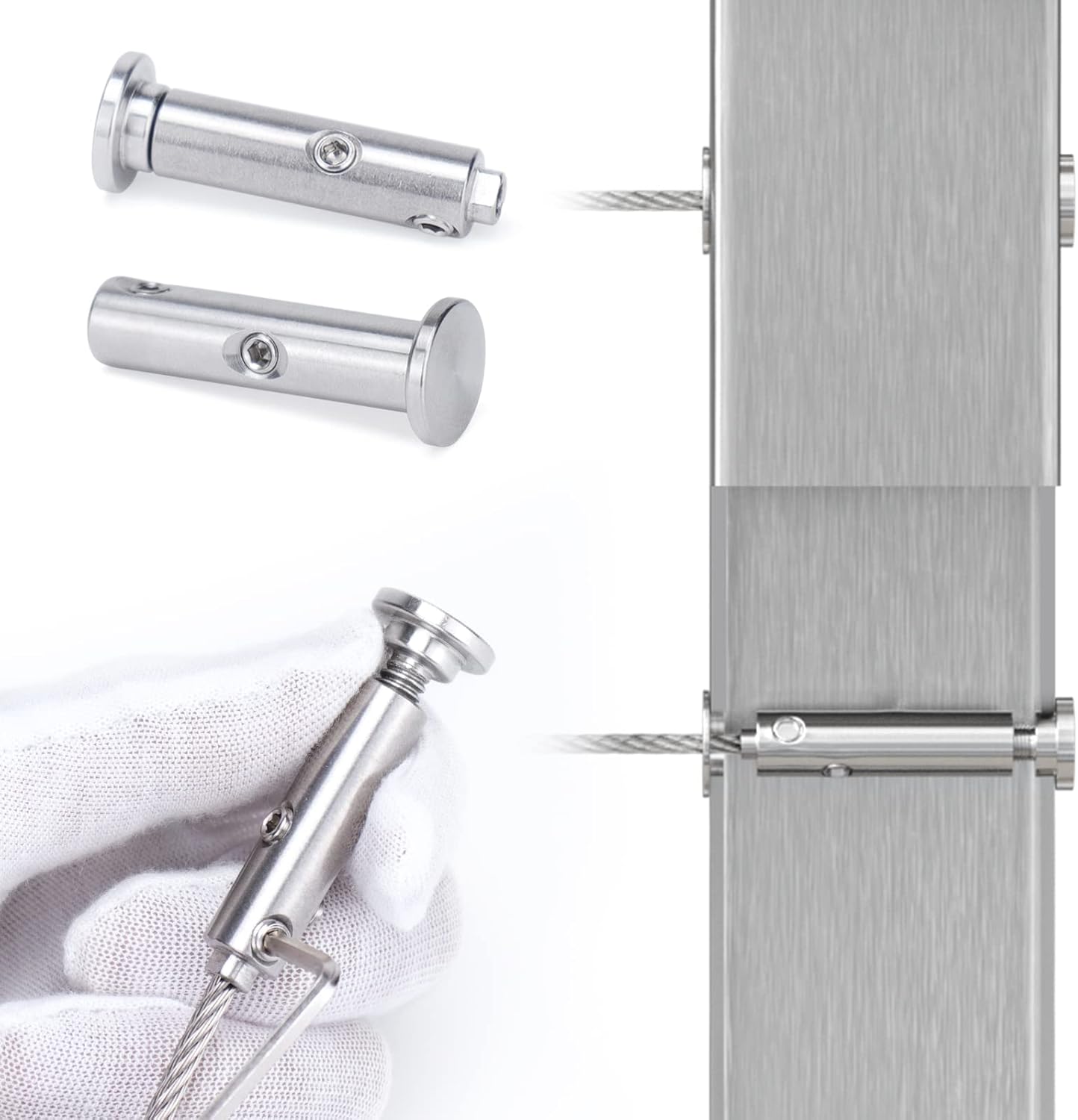 Muzata 20Set Cable Railing kit Invisible Swageless 1/8 Turnbuckle Tensioner Terminal Hidden Flat Head for 2-6 Wood Metal Post Deck Stairs Edgeless System CB05,CL1 CV1 CV2