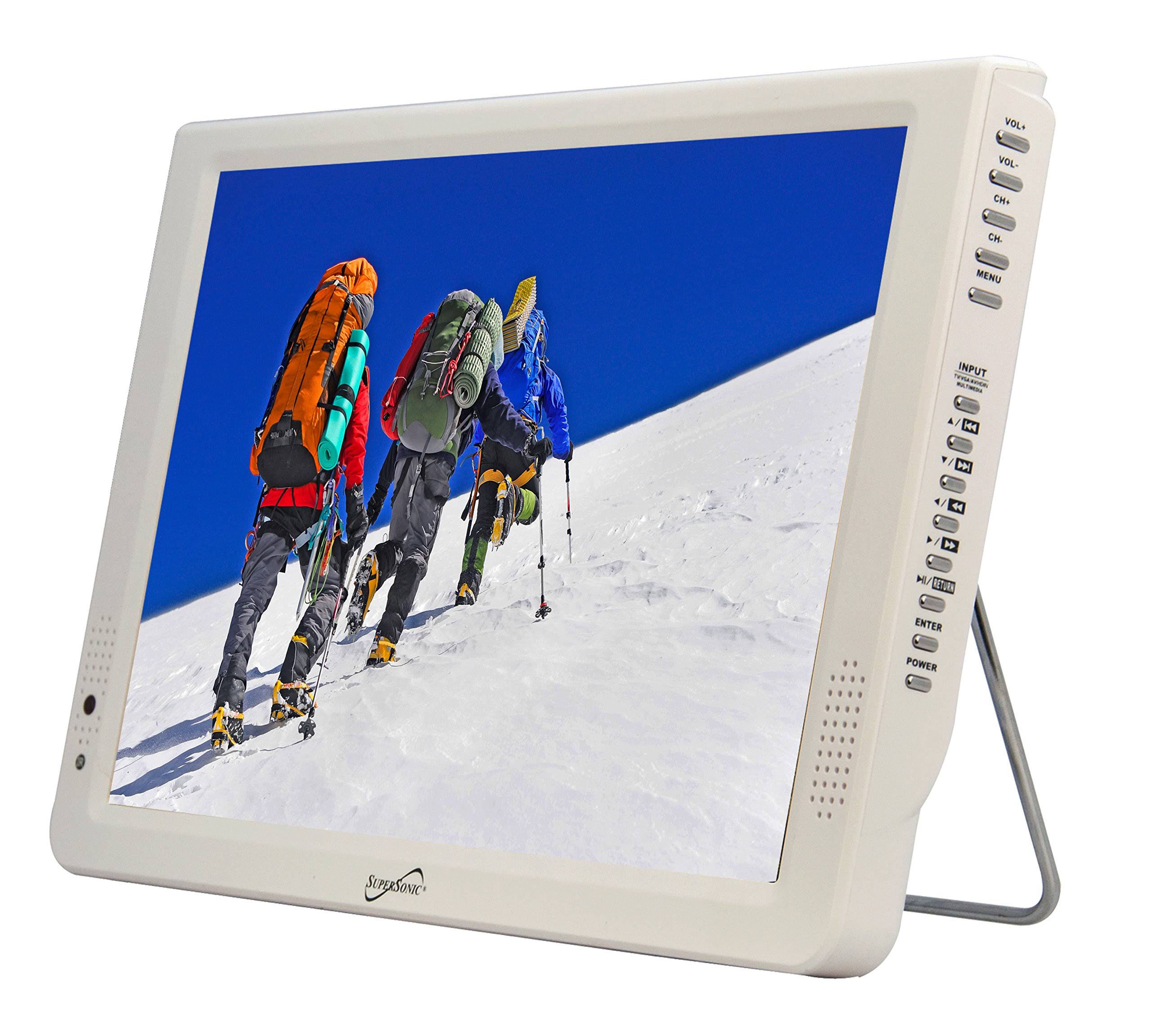 Supersonic SC-2812 12x22 Portable Lightweight LED TV w/Built in Batt,USB/SD Input (White)