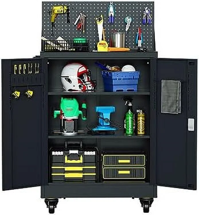 YFbiubiulife Metal  Cabinet - Garage  Cabinet with 2 Doors and 4 Adjustable Shelves Steel Lockable Garage Cabinets for Office Home Garage (Dark Gray  71 Inch) - Curated Treasures Market