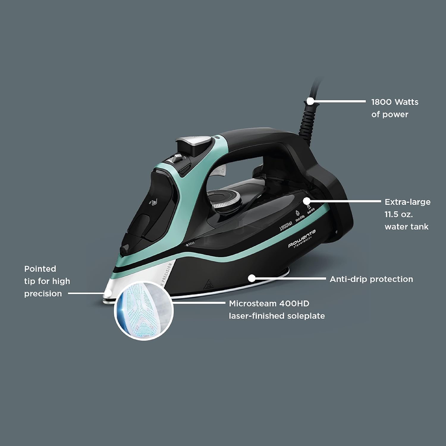 Rowenta Perfect Steam Pro Stainless Steel Soleplate Professional Steam Station & Steam Force Stainless Steel Soleplate Steam Iron for Clothes 400 Microsteam Holes, Cotton