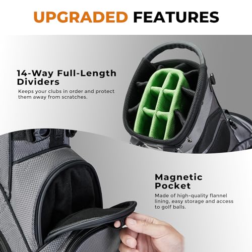 14 Way Dividers Golf Stand Bag Lightweight, Golf Bag for Men Women with Multiple Pockets, Dual Strap and Rain Cover Hood