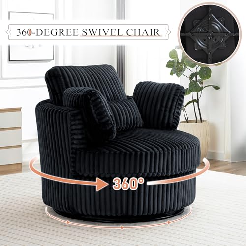 Chair and A Half with Ottoman, 360° Swivel Accent Barrel Chair Modern Comfy Round Reading Sofa Swivel Chairs Circle Lounge Chair for Bedroom Living Room w/4 Pillow Lower Seating Heigh (White, Large)