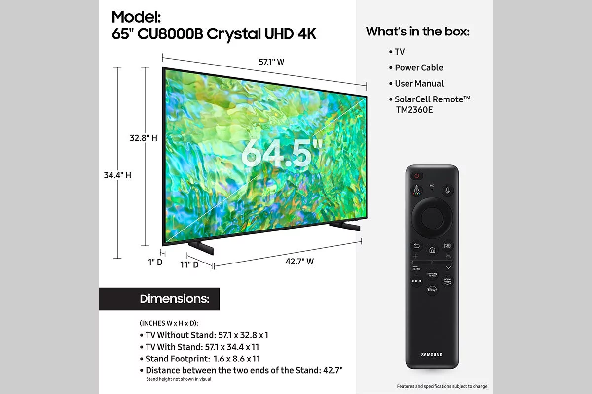 SAMSUNG 65 Class CU8000B Crystal UHD 4K Smart Television UN65CU8000BXZA