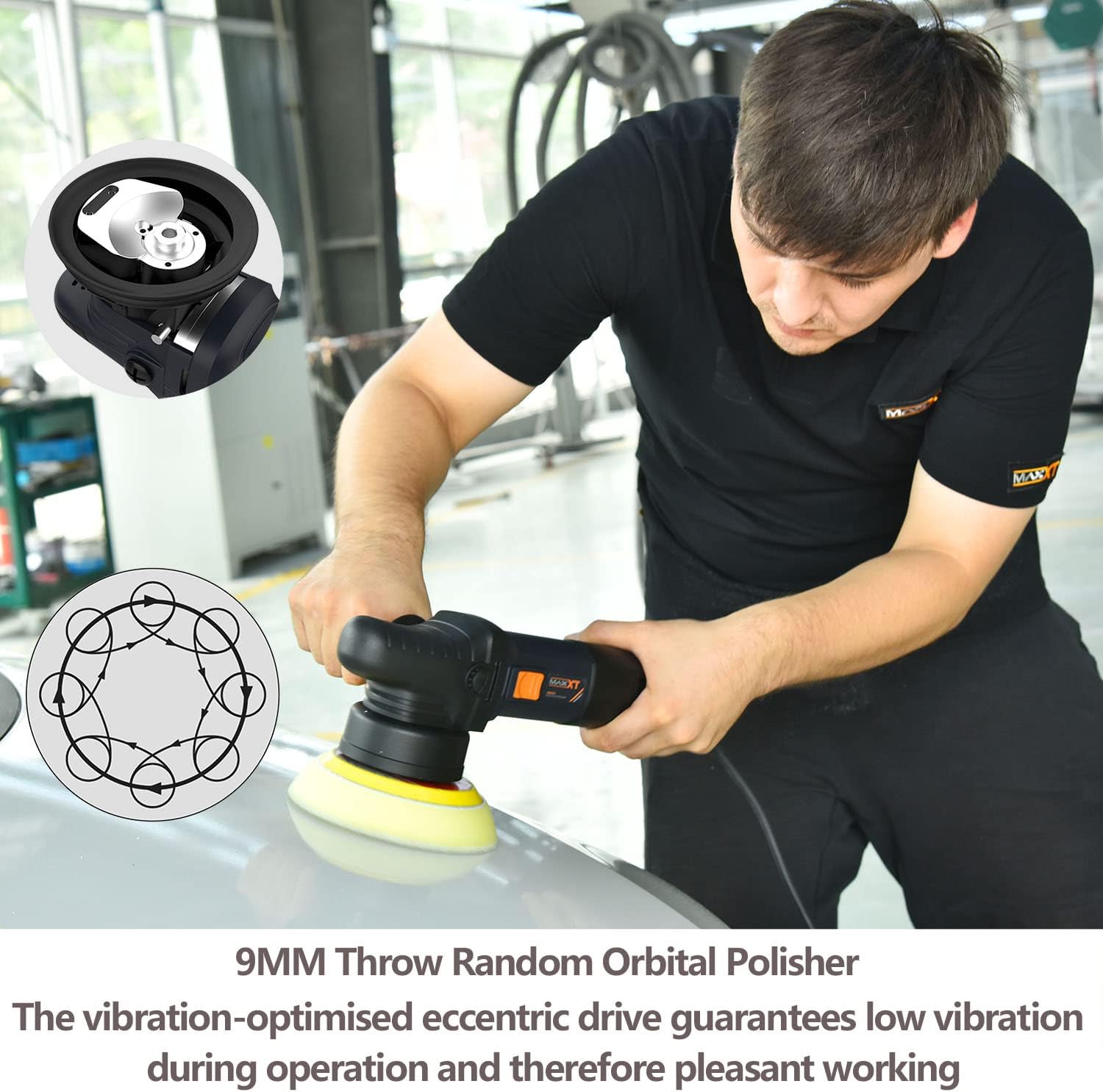 MAXXT Car Buffer Polisher Rotary Variable Speed Car Polishing Machine 7 Inch Car Detailing Kit with D and Side Handle, Woolen fleece hood, Terry polishing bonnet, Sanding discs