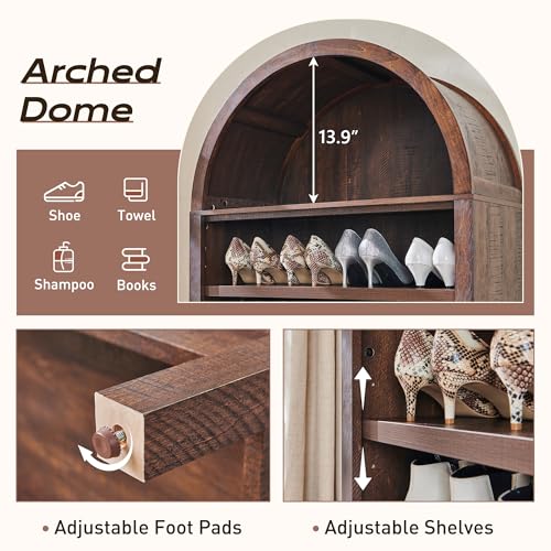 71" Tall Arched Bookshelf, 7 Tiers Arch Bookcase with Storage, Modern Farmhouse Book Shelf with Adjustable Shelves, Wood Bookshelf w/Open Display Shelves for Living Room, Office (Natural)