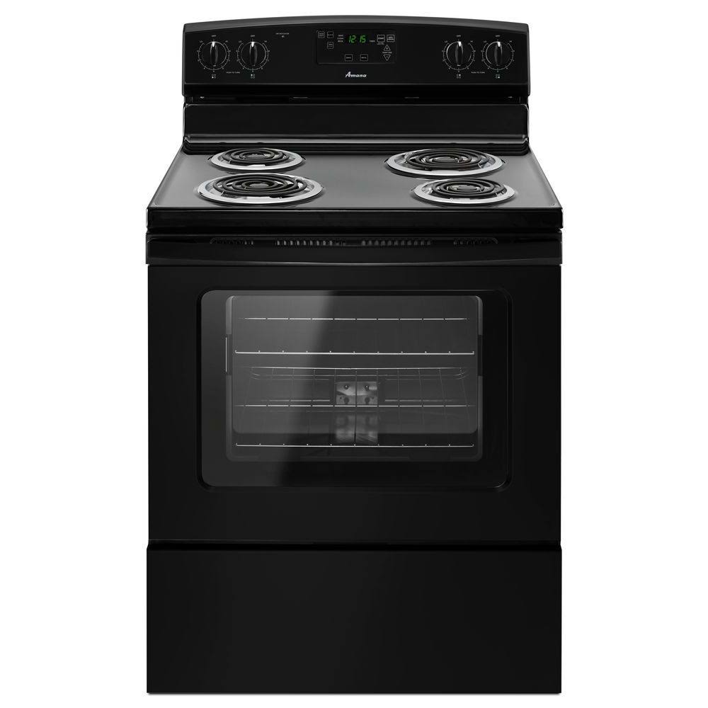 Amana 30-Inch 4.8 Cu. ft. Single Oven Free-Standing Electric Range& with Storage Drawer& Black