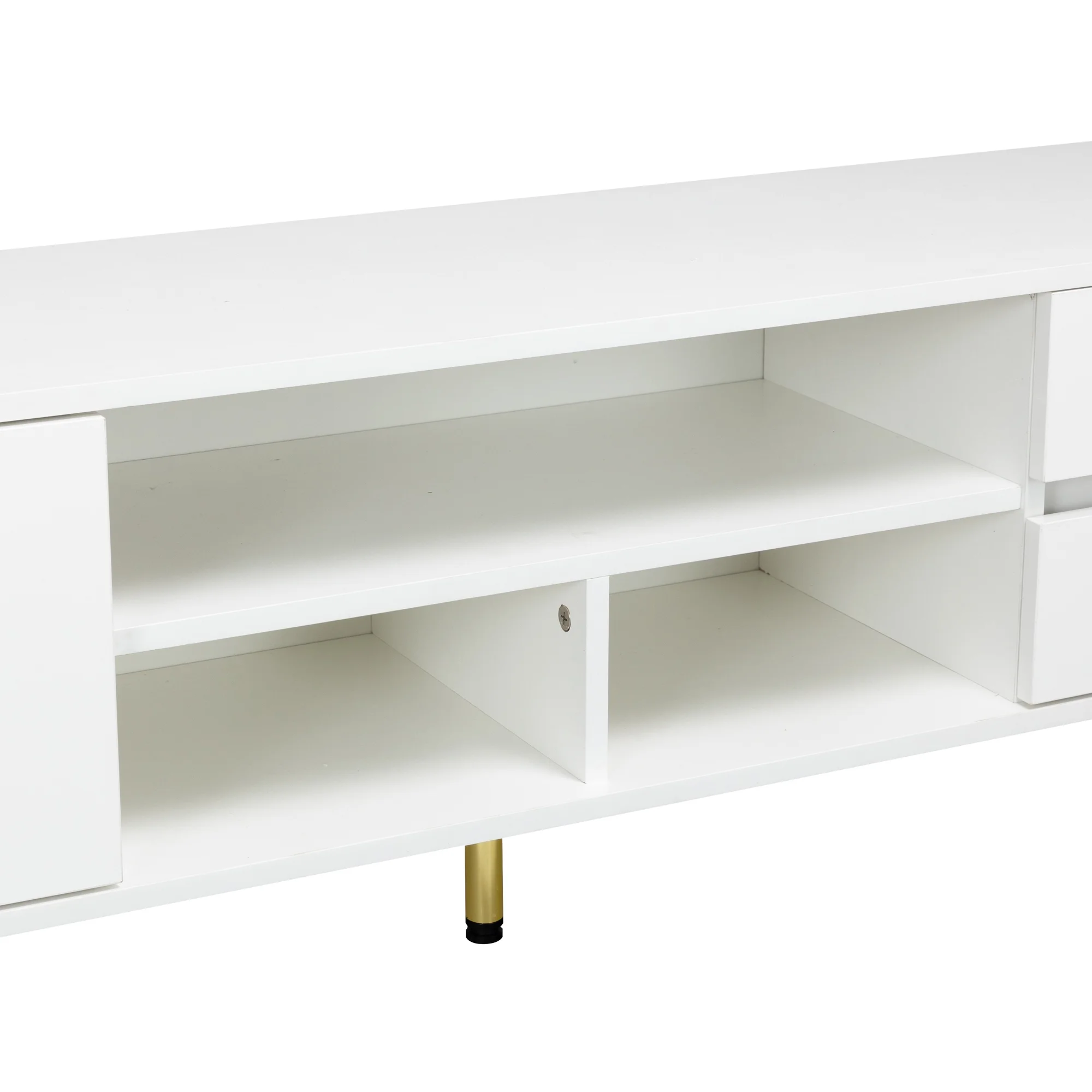 TV Stand,TV Cabinet,Entertainment Center,TV Console,Media Console,With LED Remote Control Lights,Uv Bloom Drawer Panel,Gold Metal Table Legs, Can Be Placed in The Living Room, Bedroom, White