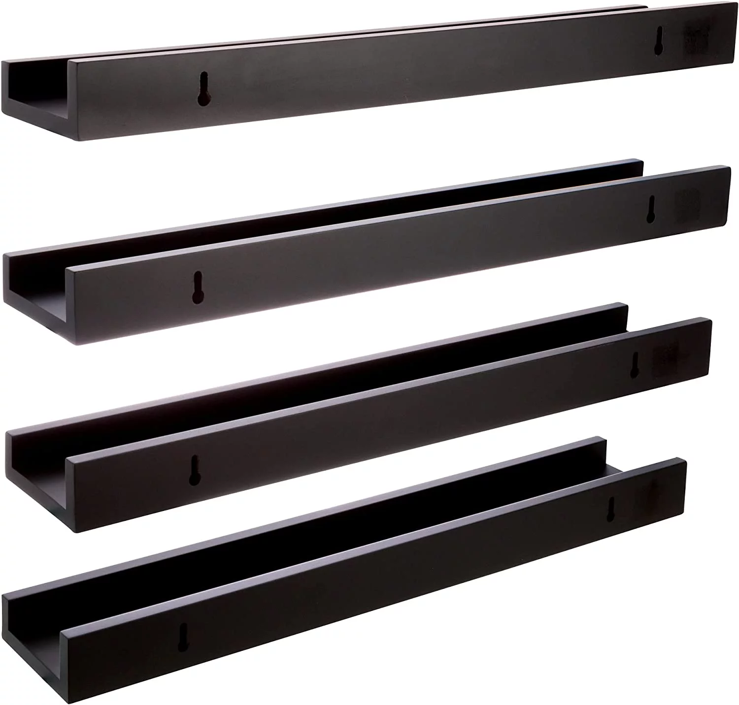 LIHONG Edge Wood Floating Shelves - 23", Black, 4Pack - Wall-Mounted Shelves for Home, Room, Office