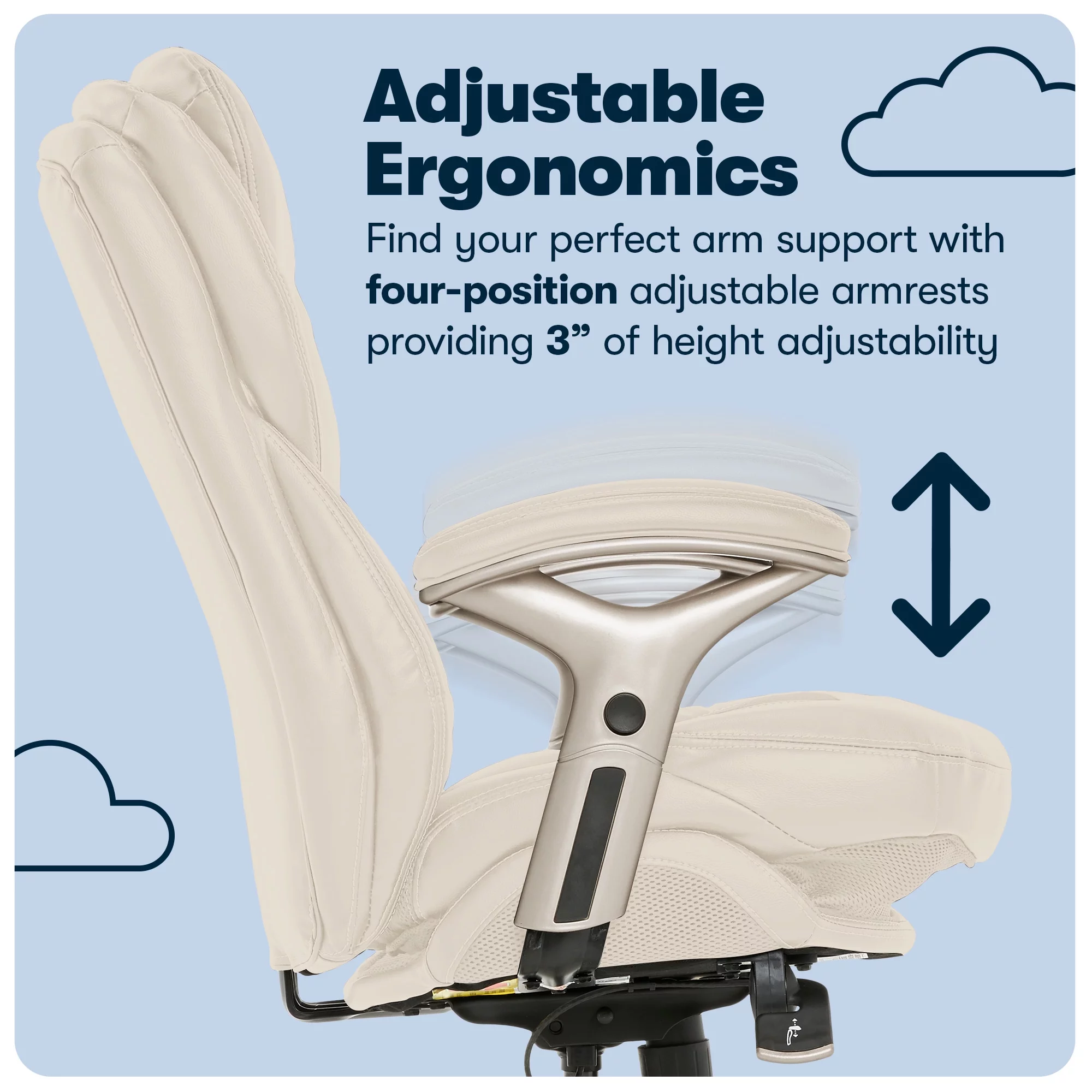 Serta Bonded Leather Office Chair with True Wellness BIM Tech, 250 lb. Capacity, Ivory