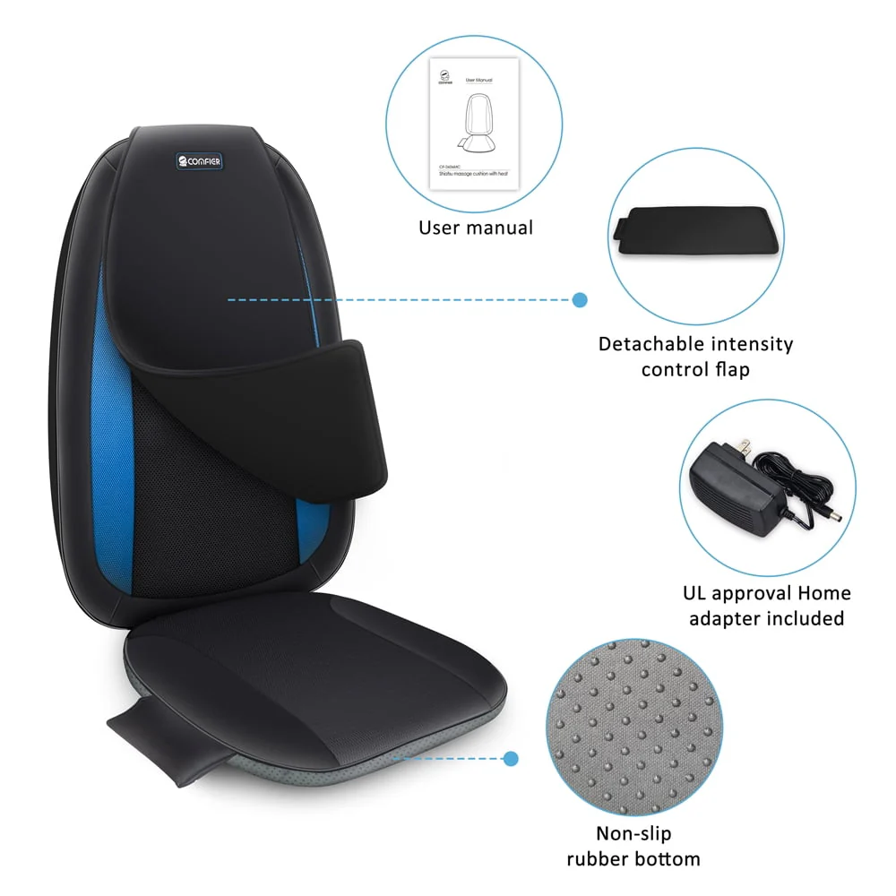 Comfier Shiatsu Back Massager with Heat Deep Tissue Kneading Massage Seat Cushion Electric Chair Pad Black