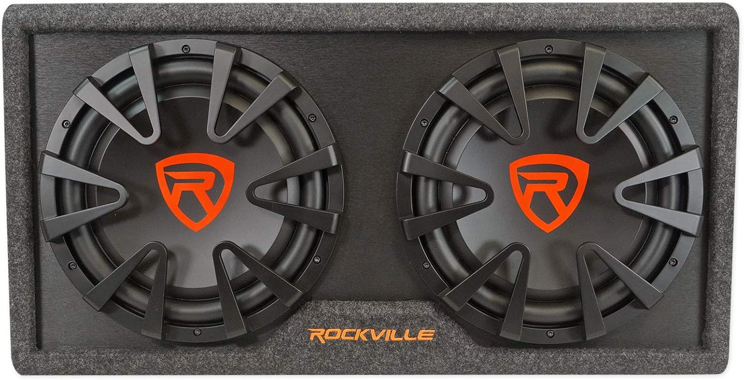 Rockville RG212CA Dual 12 inches Slim Vented Powered Car Subwoofer Enclosure 2000 Watt