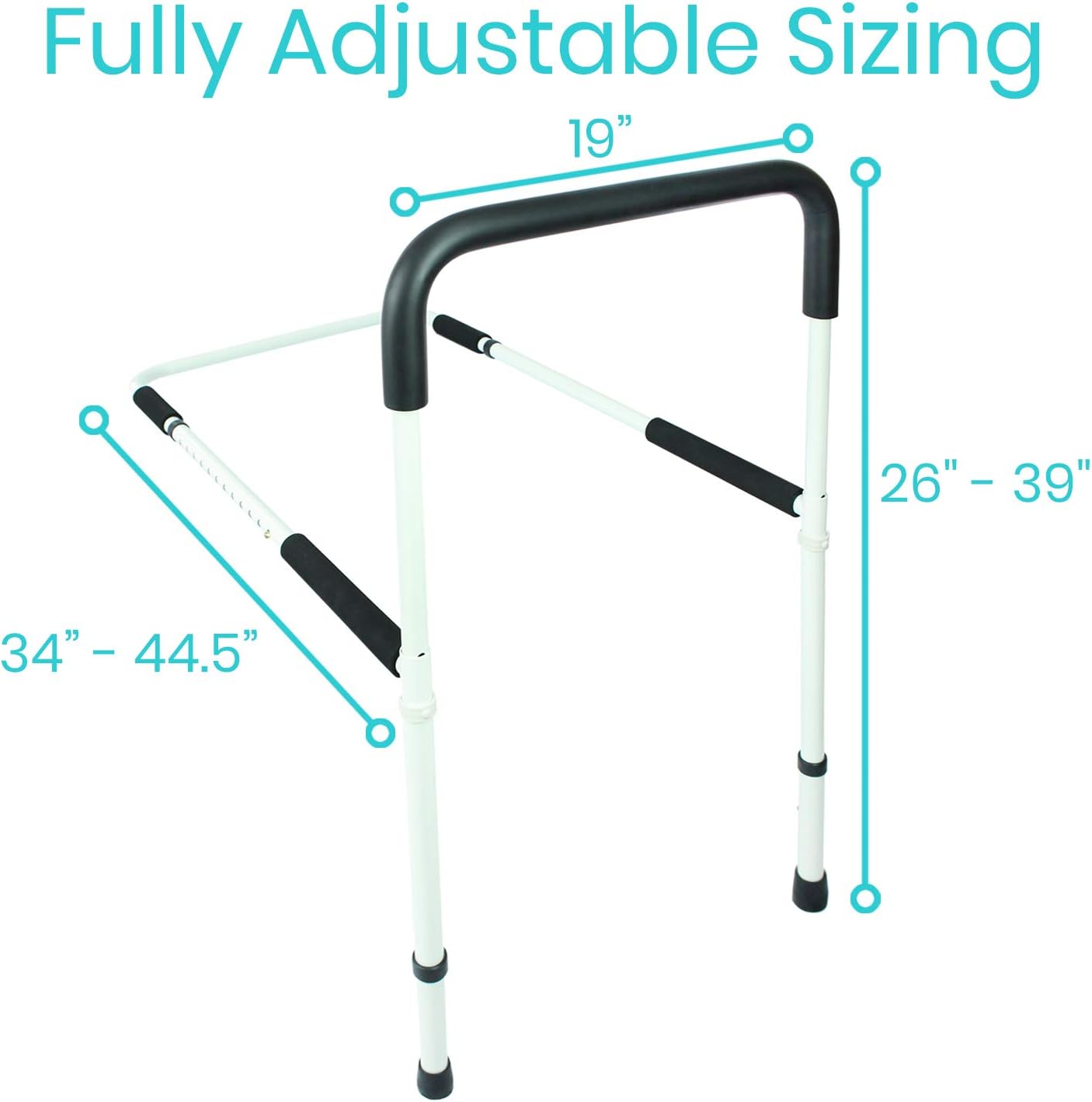Vive Bed Assist Rail - Adult Bedside Standing Bar for Seniors, Elderly, Handicap, Kid - Fit King, Queen, Full, Twin - Adjustable Fall Prevention Safety Handle Guard - Long Hand Bedrail Grab Bar Cane