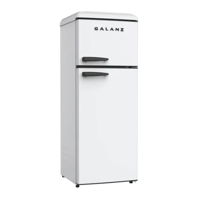 GALANZ 22 IN 7.6 CU FT. WHITE COUNTER DEPTH RETRO TOP MOUNT REFRIGERATOR WITH MATTE BLACK HARDWARE -