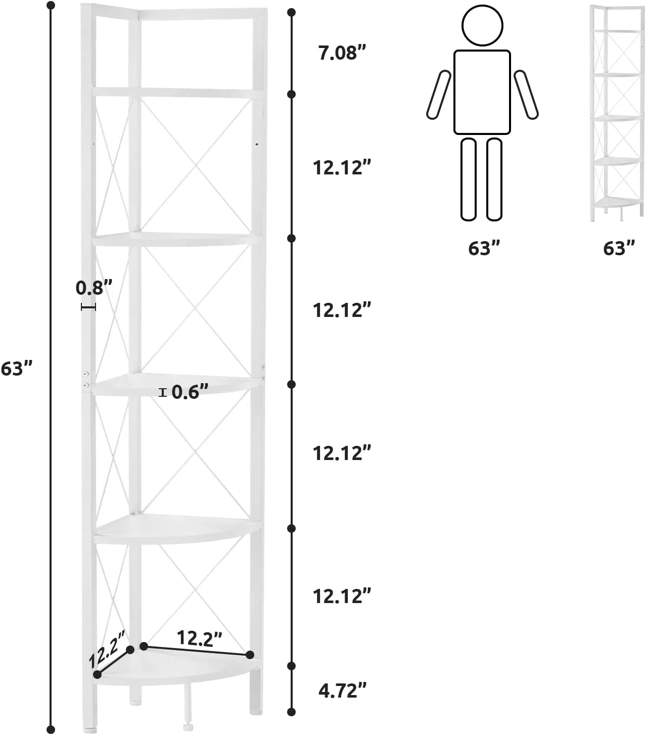 YGDU 5-Tier Corner Shelf Stand, Tall Corner Bookshelf Corner Plant Stand, Corner Storage Shelves for Living Room, Home Office, Small Space, Black