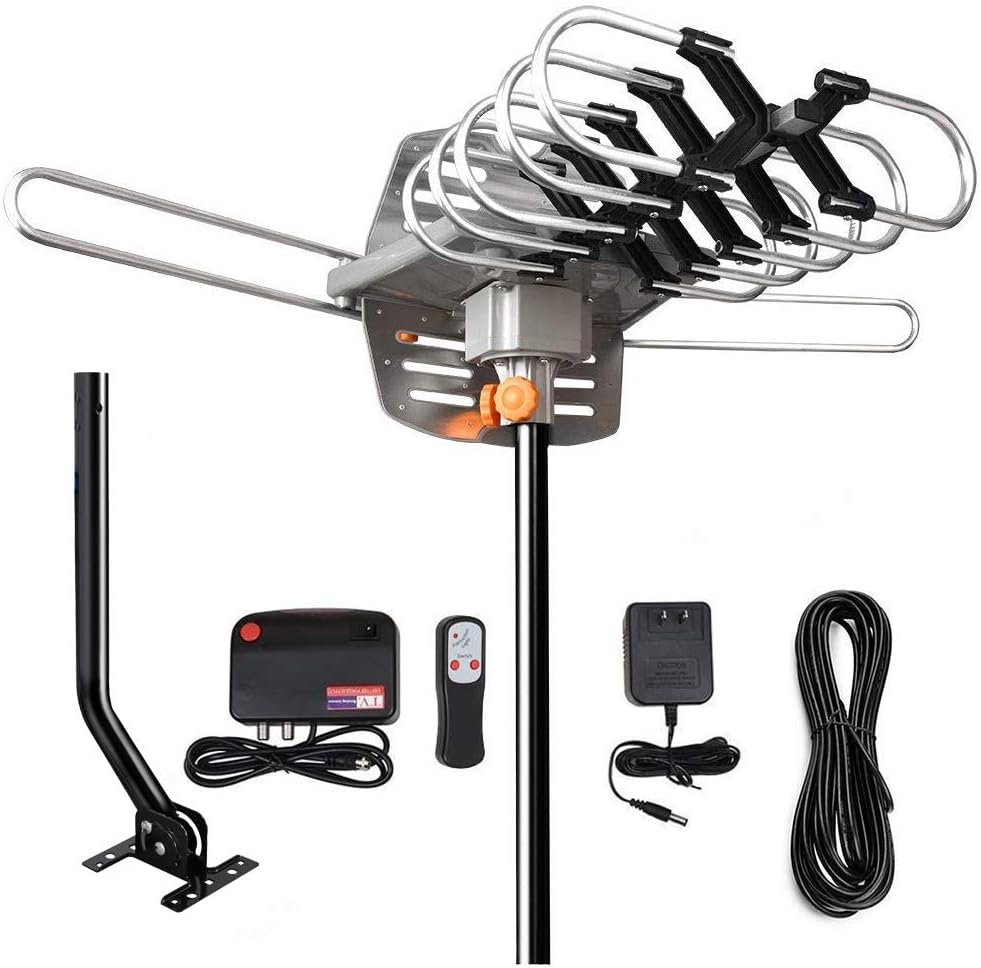 HDTV Antenna Amplified Digital Outdoor Antenna 150 Miles Range, 360 Degree Rotation Wireless Remote,with 33FT Coax Cable - Support UHF/VHF/1080p/ 4K Ready -Without Pole