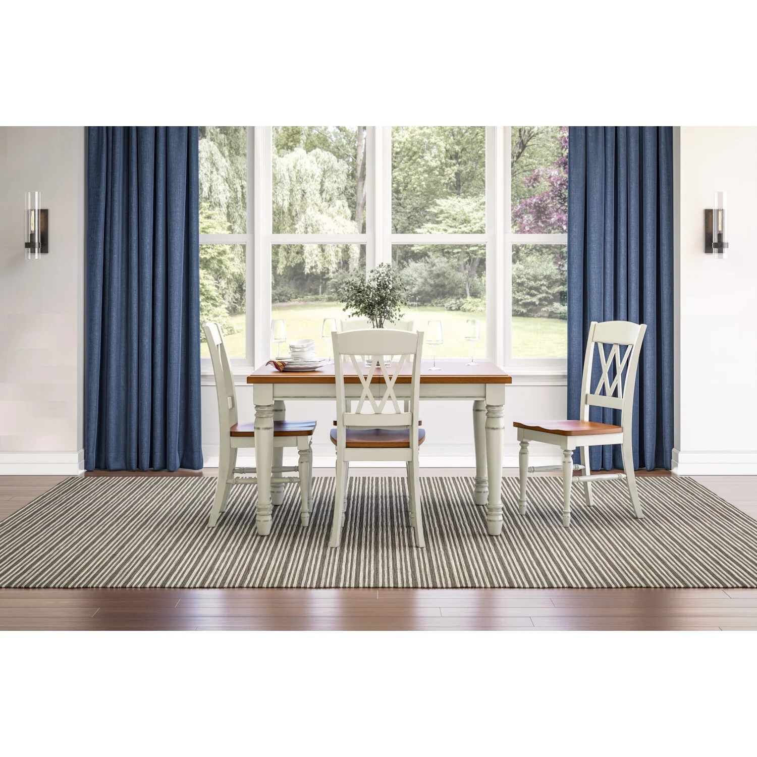 Homestyles Monarch 5- Piece Dining Table with 4 Double X-Back Chair Set (Includes an 18" Leaf for Extension)