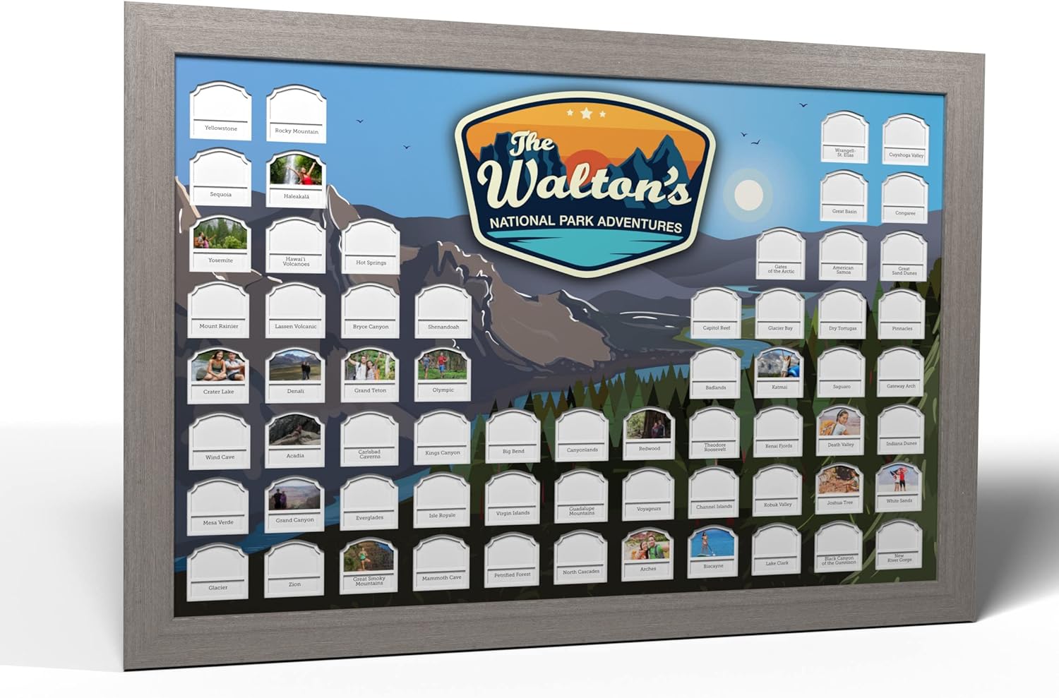 Thunder Bunny Labs Personalized USA National Parks Photo Map - Frame Optional - Made in America - Travel Map Gift (White Frame)
