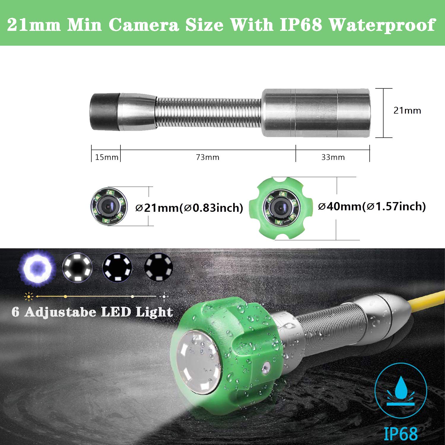Sewer Inspection Camera 100FT with DVR Plumbing Pipe Snake Cam Chimney Video Inspection Equipment 7 Inch LCD Monitor Waterproof IP68 with DVR (8GB SD Card)
