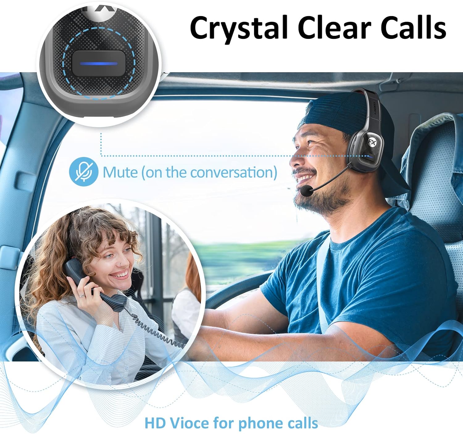 FXWONTY Bluetooth Headset, Trucker Bluetooth Headset with Microphone Noise Canceling & Mute Button, On-Ear Bluetooth 5.0 Multipoint Headphones for Home/Zoom/Teams/Call Center/Online Class/Office