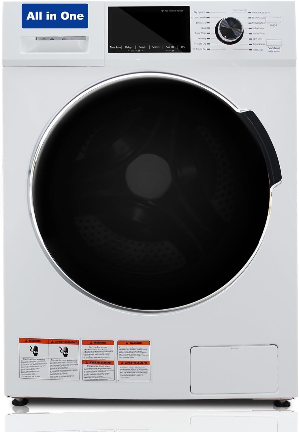 24" All-in-One Washer and Dryer Combo, 2.7 Cu.Ft Front Load Ventless Washer Dryer with 26.5 Lbs Loading Capacity, Compact Size, LED Display, Child Lock, for Laundry, Apartments, RV, Dorm, White
