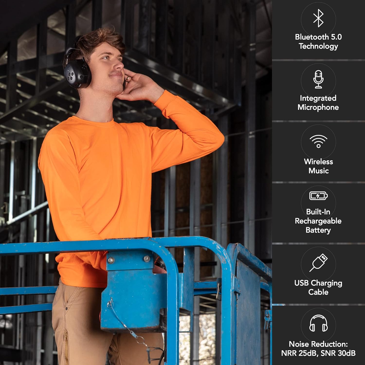 Bluetooth Hearing Protection Headphones - Noise Reduction Safety Earmuffs with Adjustable Headband - Safety Noise Cancelling Ear Muffs for Noise Reduction - Bluetooth 5.0
