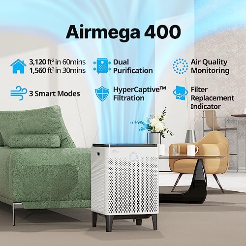 Coway Airmega 300 Smart Air Purifier True HEPA Air Purifier With Smart Technology, 1,256 sq.ft., White