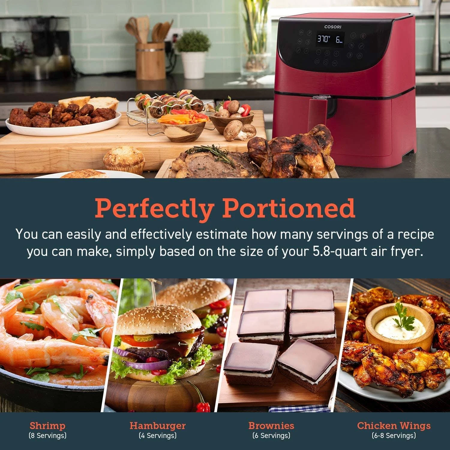 Cosori Air Fryer(100 Recipes, Rack u0026 5 Skewers),5.8QT Electric Hot Air Fryers Oven Oilless Cooker,11 Presets,Preheatu0026 Sh