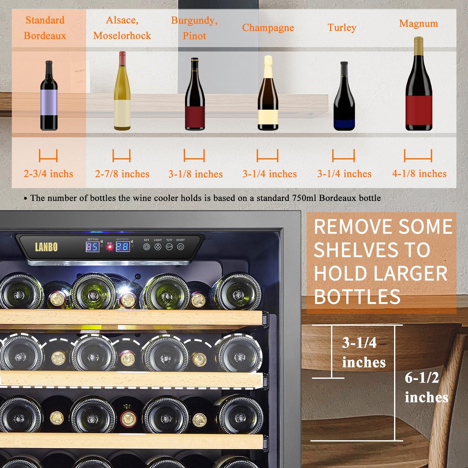 Lanbo Wine Cooler Refrigerator, 24 Inch 141 Bottle Dual Zone Wine Cellar with Safety Lock and Wood Shelves