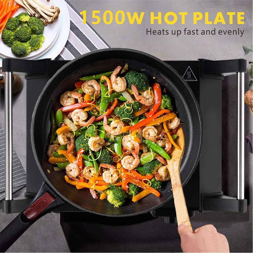 Hot Plate, Techwood Portable Electric Stove for cooking, 1200W Countertop Infrared Single Burner with Handles & 7.5&rdquo; Glass Cooktop for RV/Home/Camp, Compatible for All Cookwares Upgraded Version