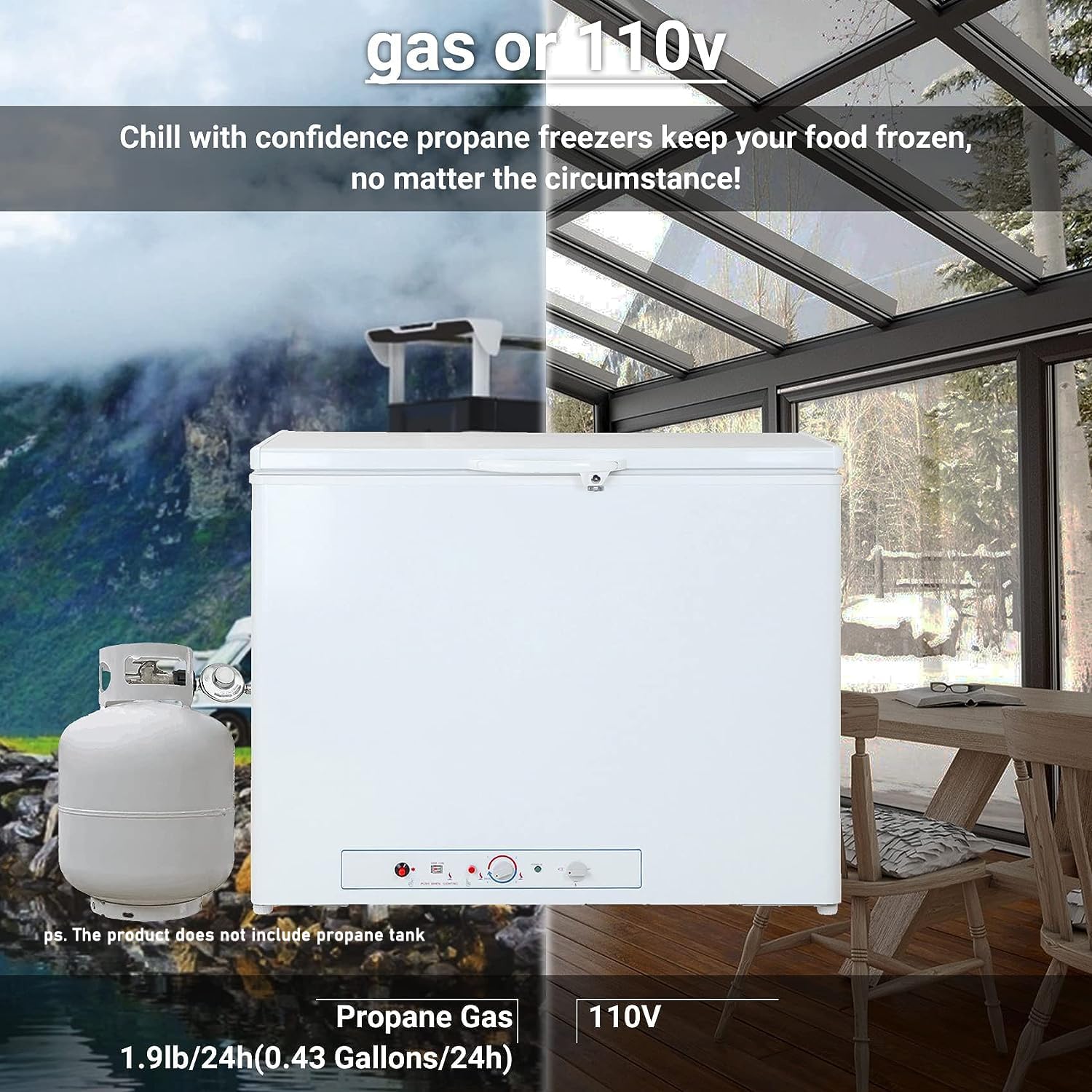 【Upgrade】 7.2 Cu.Ft. Propane Freezer Off Grid, LPG/110v 2 Way Chest Freezer with Lock, Rv Freezer for Outdoor, Boondcking, Camping, White
